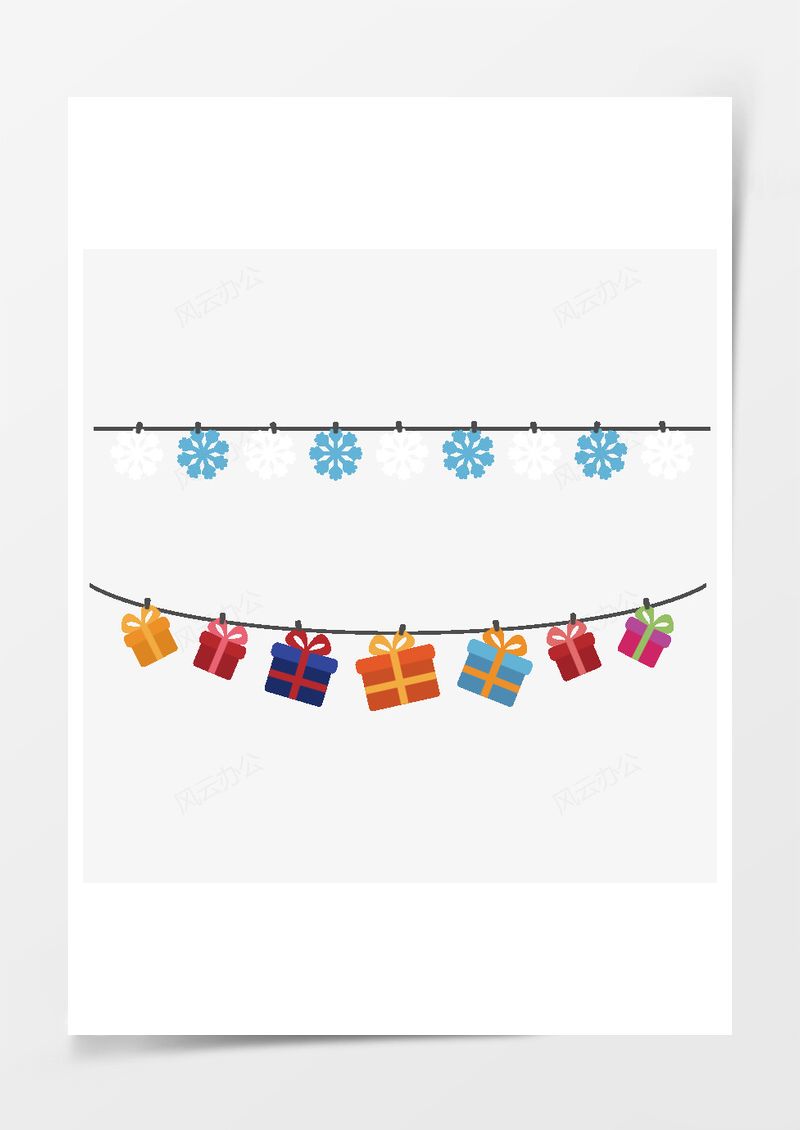 矢量圣誕雪花禮物盒彩旗PNG素材圖片