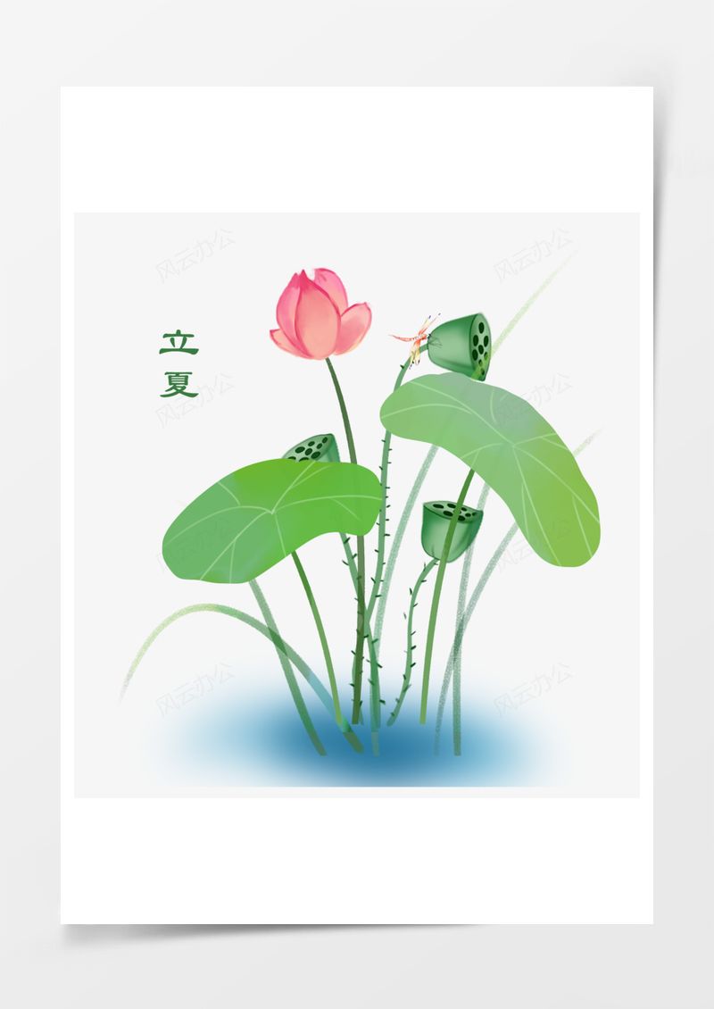 立夏小清新荷花元素PNG素材图片