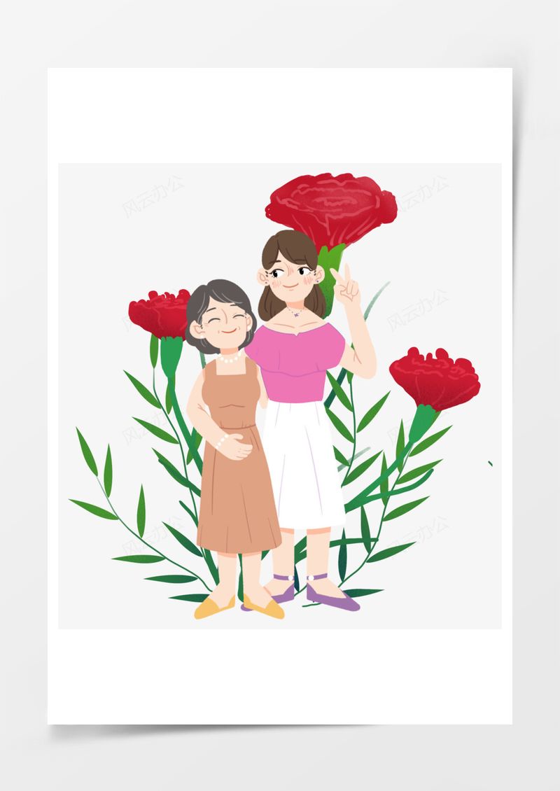 母亲节母女卡通插画PNG素材图片