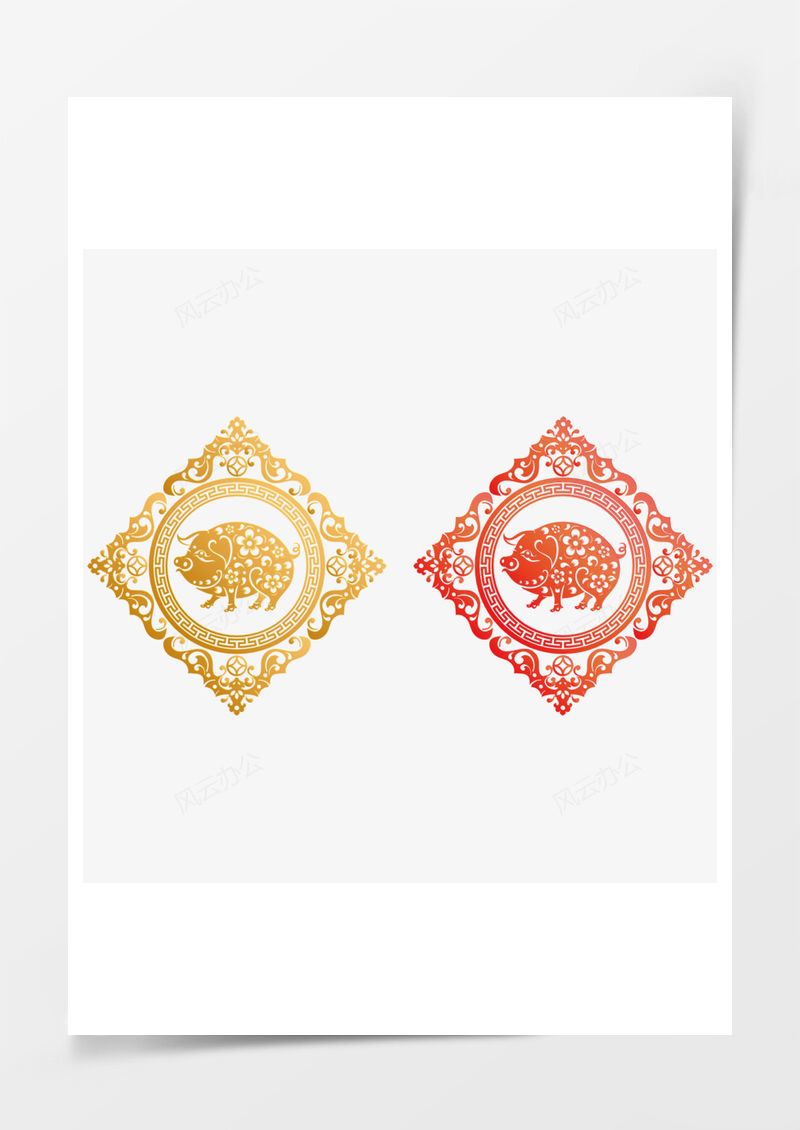 菱形矢量金猪PNG素材图片