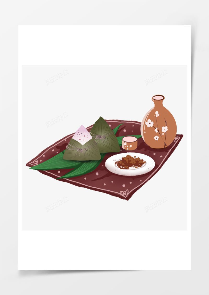 吃粽子喝黄酒手绘透明图PNG素材图片