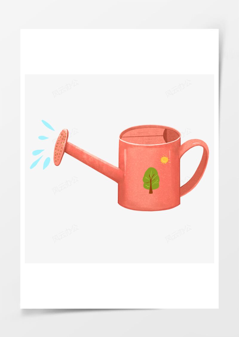 植树节可爱红色洒水壶PNG素材图片