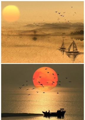 漁舟唱晚中國風PPT背景圖片