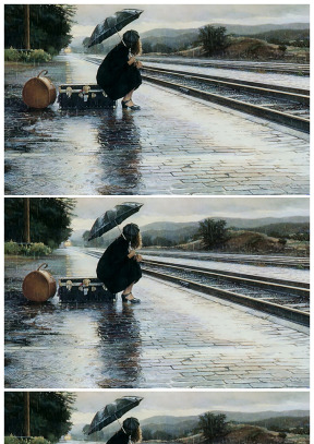 火車站雨中等待的打傘美女ppt背景