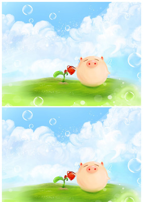 浇灌嫩芽的可爱小猪幻灯片背景图片
