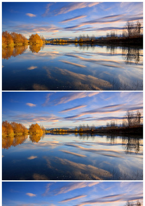 云彩 樹林倒影在湖水里秋季風景ppt背景圖片