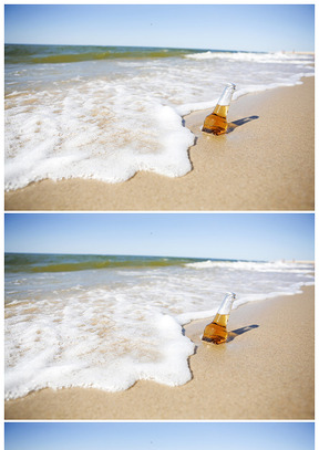 浪花沙滩玻璃瓶浪漫背景图片