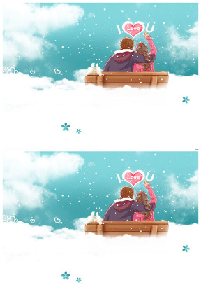 冬天排椅上的浪漫恋人幻灯片背景图片