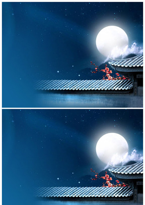 月圆之夜桃花出墙中国风ppt背景图片