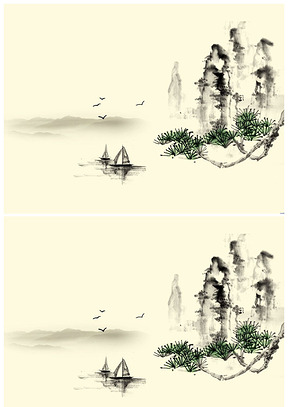 孤帆古松山水大雁古典山水风韵幻灯片背景图片
