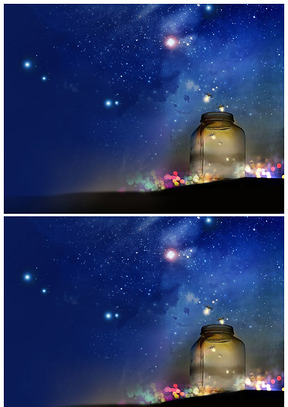 蓝色星空萤火虫ppt背景图片