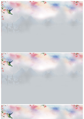 山水風景艷麗花朵與鳥兒中國風ppt背景圖片