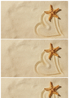 沙灘沙子上的愛心海星幻燈片背景圖片