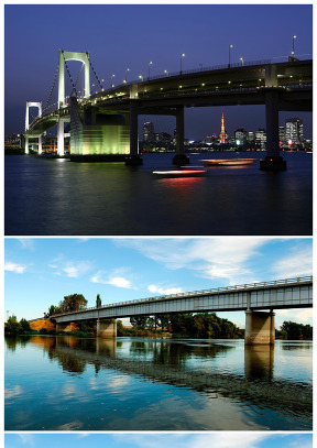 海滨夜景璀璨大桥商务背景图片