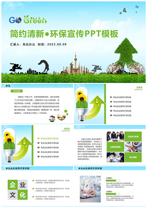 2025绿色简约清新环保宣传总结汇报述职招商计划动态PPT模板