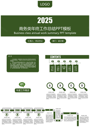 2025绿色年终工作总结汇报PPT模板