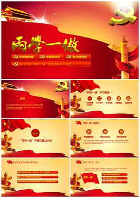 紅色精美全面兩學(xué)一做PPT模板
