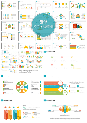 25套缤纷多色商务实用图表合集PPT模板