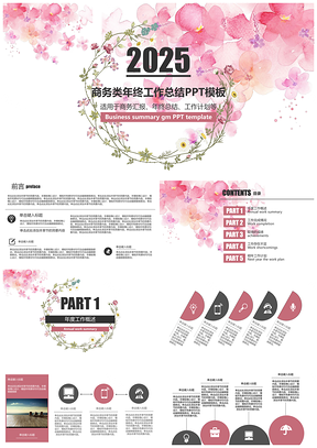 2025粉色小清新年终工作总结汇报PPT模板
