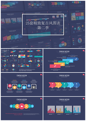 25套复古配色商务年终汇报图表合集第二季PPT模板