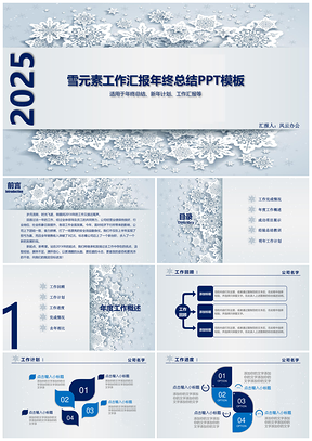 2025蓝色雪元素工作汇报年终总结PPT模板