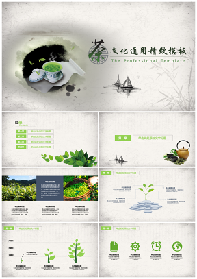 绿色中国风绿茶保健养生茶文化通用精致PPT模板