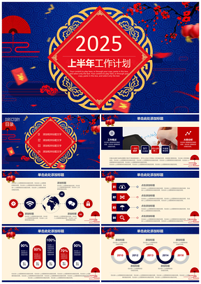 2025红色工作年终总结动态PPT模板