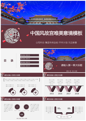 紅色中國風故宮唯美意境PPT模板