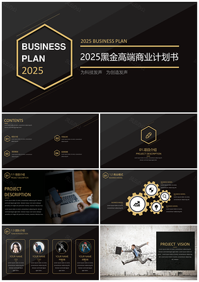 2025黑色顶尖黑金高端商业计划书PPT模板