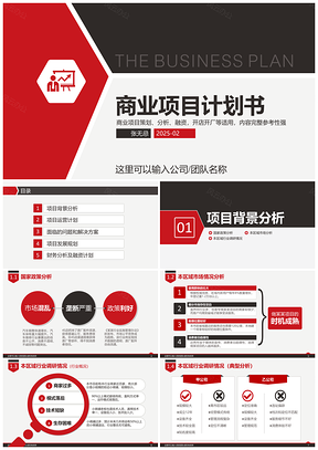 2025红色红黑创业计划书商业计划书项目策划融资计划PPT模板