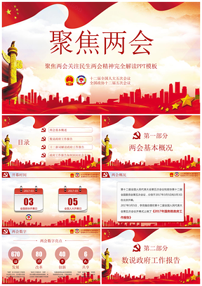紅色聚焦兩會202X全國兩會精神解讀PPT模板