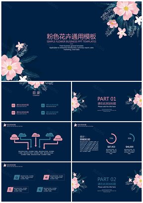 粉色花卉PPT模板