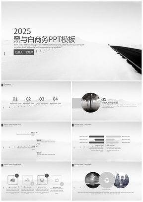 2025白色黑与白商务PPT模板