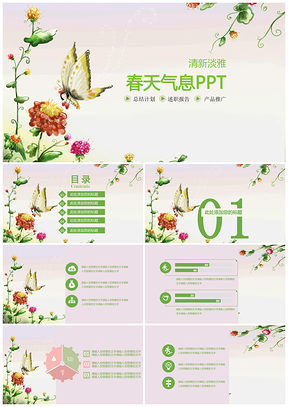 彩色唯美出台气息计划总结PPT模板