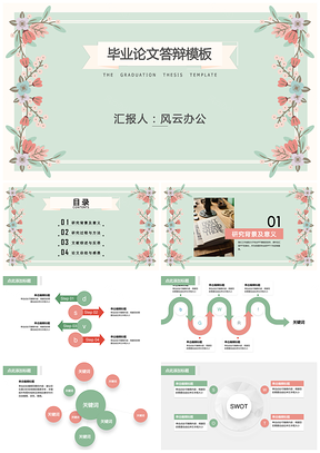 綠色畢業(yè)答辯·清新花紋實(shí)用PPT模板