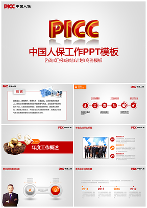 红色中国人民财产保险人保财险动态通用PPT模板