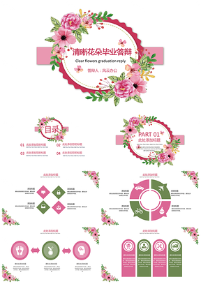 粉色清晰花朵畢業(yè)答辯PPT模板