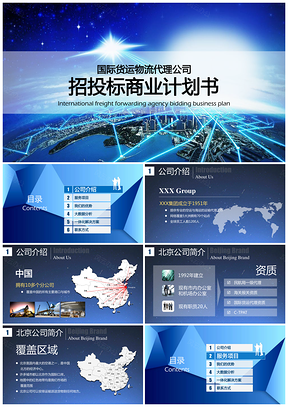 蓝色国际货运物流公司招投标商业计划书PPT模板