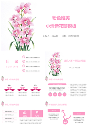 2025粉色唯美小清新花瓣PPT模板