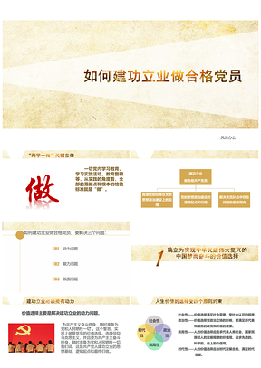 黄色如何建功立业做合格党员PPT模板
