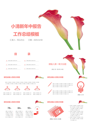 2025红色小清新年中报告工作总结PPT模板