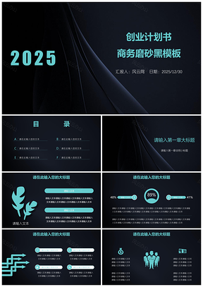 2025蓝色大气创业计划书商务磨砂黑静态PPT模板