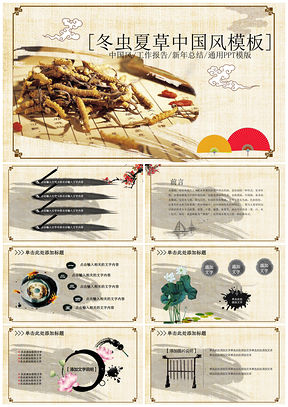 黄色冬虫夏草中草药医学中国风工作报告动态PPT模板