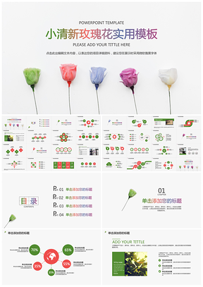 总结答辩小清新玫瑰花实用PPT模板