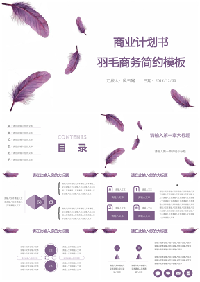 紫色羽毛商业计划书商务汇报PPT模板