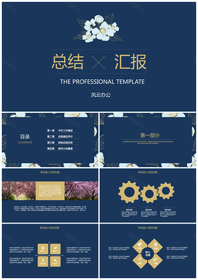 蓝色工作总结汇报时尚复古精美PPT模板