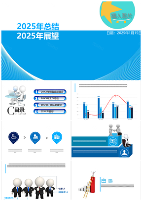 2025蓝色大气公司企事业单位年终总结个人报告PPT模板