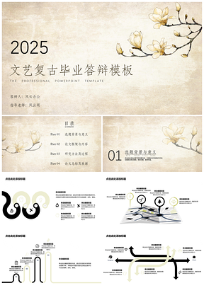 2025黃色畢業(yè)答辯文藝復(fù)古玉蘭PPT模板