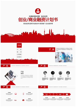 红色大气简约创业商业计划书产品项目推荐PPT模板
