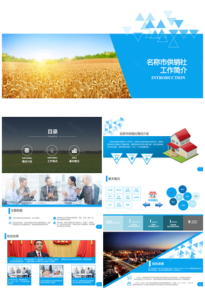 藍(lán)色時(shí)尚簡約供銷社介紹簡介黨政三農(nóng)模板公司業(yè)務(wù)商務(wù)通用PPT模板